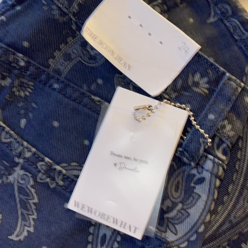 WeWoreWhat Revolve The Icon Jean in Paisley - Night 100% Cotton Sky Sz. 24 - Picture 12 of 14